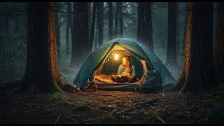 Cozy Rain Camping: Woman Tent with Lantern & Soothing Forest Rain Sounds for Deep Sleep & Relaxation