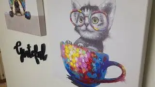 Cute Cat in A Cup Animal Colorful Canvas Art