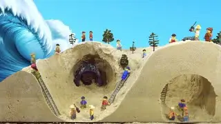 Sand Caves Flood Disaster - LEGO Tsunami Dam Breach Experiment