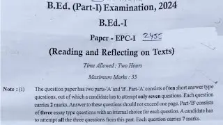 B.Ed 1st Year Reading And Reflecting On Texts Exam Paper 2024 | B.Ed 1st Year Exam Paper 2024 PDUSU