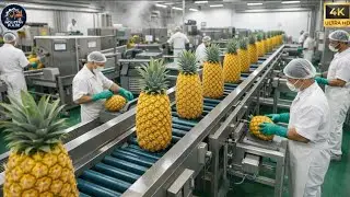 Inside a modern pineapple processing line:from raw pineapple to fresh pineapple juice.