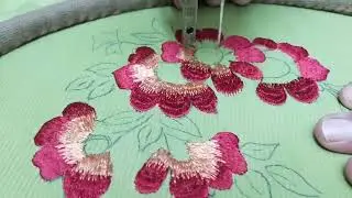 Floral designs embroidery green dress | Shama Machine Embroidery