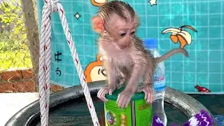 Amazing!! Little baby LIORA tries to climb on a milk Can while mom is preparing her diaper