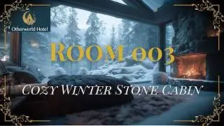 [ASMR] Room 3: Cozy Winter Stone Cabin | Blizzard & Fireplace Sounds (90 min)