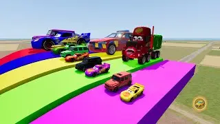 Big & Small McQueen, G63 & Police Cars vs Zombie Mack | Lava Pit Downhill Race &ndash; BeamNG.drive
