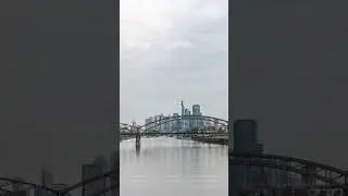 Hyperlapse of Frankfurt skyline featuring the modern ECB headquarters skyscraper. Frankfurt am Main