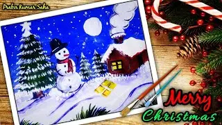 How to draw Christmas scenery || Christmas Drawing Watercolor || Christmas Drawing Easy