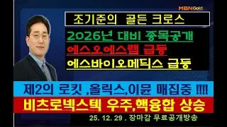 [조기준의 골든크로스]비츠로넥스텍 우주,핵융합 상승/2026년 대비 종목공개/에스오에스랩 급등/에스바이오메딕스 급등