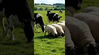 aww cows and sheeps eating together