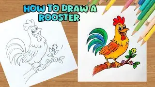 How To Draw Rooster 🐓 Sitting On Tree Branch Easy | Step By Step Drawing Tutorial | Art Is My Soul🤗