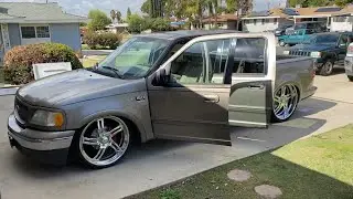 Lowered 03 F150 Crew Cab Billet Intro Wheels 24x9 26x10 JL Audio 13.5W7 Borla Side exhaust 