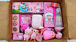 Unboxing New Cute Pink Stationery 📚, Pencil Case, Lababu Key Chain, Sharpener, Pen, Eraser, Notebook