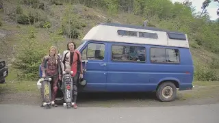 Skateboarder Couple Full time Van living in Canada - Converted camper van tour