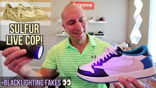 Sulfur + Sage Yeezy Foam Runner LIVE COP! + Blacklighting FAKE shoes & Supreme Box Logo's!