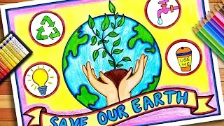 Earth Day Drawing | Earth Day Poster | Save Earth Save Environment Poster | Save Earth Drawing