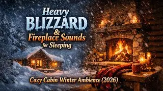 Heavy Blizzard & Fireplace Sounds for Sleeping  Cozy Cabin Winter Ambience 2026