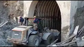 Main entrance of the Tapovan tunnel being cleared by ITBP personnel with the help of machines.