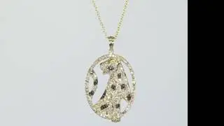 Effy .75CT black & white diamond emerald panther pendant necklace 14K YG - 29276