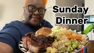 Sunday Dinner: Bbq Ribs, Chinese Cabbage, Fried Rice, Fried Cornbread, Homemade Potato Salad