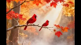 🍁 1 Hour of Serene Autumn Forest -  Northern Cardinal Birdsongs for Relaxation & Focus