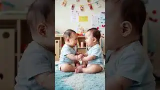 Two twin brothers, growing up and playing together! Human cubs, cute babies, twins, twin brothers,