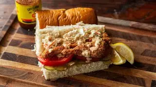 My favorite FRIED CATFISH po'boy! Crispy homemade catfish with Cajun remoulade