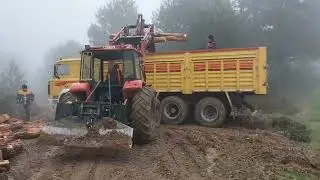 ıssız ormanda kamyon yükleme nakliye kamyon battı