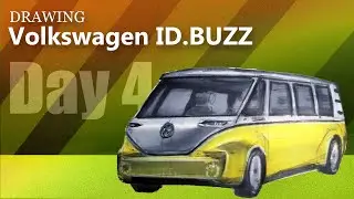 Car Drawing: Volkswagen ID.BUZZ | Day 4 Front Perspective View