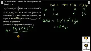 The equilibrium constant for decomposition of H2O(g), H2O(g) ⇌ H2(g) + 1/2 O2(g) (&Delta;G&deg; = 92.34 kJ mol