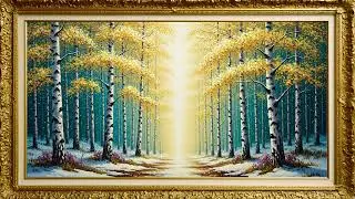 Golden Birch Forest Path 🍂  2 Hour Vintage Oil Painting TV Art 4K, Silent