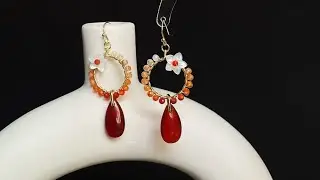 Red agate wirewrapped loops with drop earrings#earringslover #earrings #handmadejewelry #tutorial