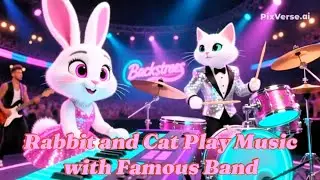 🎸❤️Rabbit and Cat Play Music with Famous Band❤️🎸