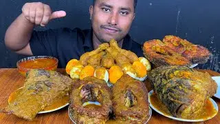 EATING BIG BIG FISH CURRY ,EGGS CURRY ,CHICKEN LEG PIECE CURRY ,EXTRA GRAVY WITH RICE | ASMR MUKBANG