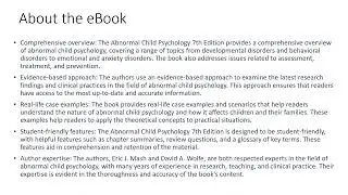 Download Abnormal Child Psychology 7th Edition by Eric J  Mash, David A  Wolfe