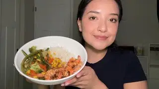 ASMR | Shrimp, rice and veggie plate 