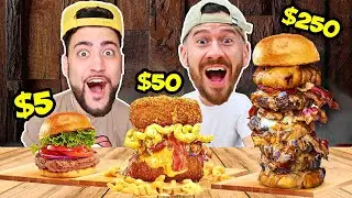 $5 vs $50 vs $250 BURGER Challenge!! (Blindfold Taste Test)