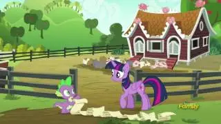 Twilight and Spike try to feed the pigs