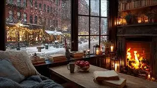 Winter Coffee Shop Ambience ⛄ Jazz Piano & Fireplace Sounds for Focus & Relaxation