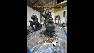 The Gatekeepers | Concrete Lions Restored with a Hand-Painted Verdigris Bronze Finish
