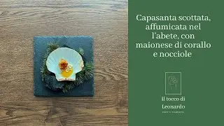 Capasanta scottata, affumicata nell&rsquo;abete, con maionese di corallo e nocciole