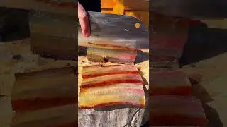 The smoked cured meat made from local pigs in my hometown over firewood is all shiny when