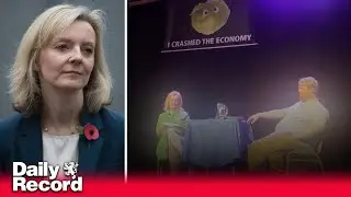 Liz Truss storms off stage after Led By Donkeys unveil lettuce banner saying 'I crashed the economy'