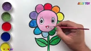 Draw Glitter Toy FLOWER coloring and drawing for Kids, Smile Toddlers | Learn Colors Jelly TOY Art ♡