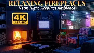 Neon Night Fireplace Ambience 🔥 Relaxing Sounds, No Music