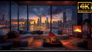 🔥Fireplace Ambiance❄️Snowfall Beneath the City Lights  4K ULTRA | Deep Relaxation and Peace
