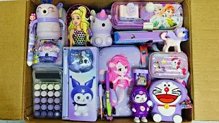Unboxing Cute Purple Stationery, Storage Box, Pouch, Sharpener, Pen, Erasner, Pencil Case, highliter