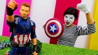 Superheroes in real life. Captain America vs Ultron. Pretend play with toys