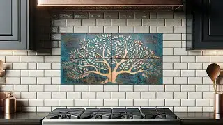Handmade Copper Tree of Life with Natural Patina - set of 8 tiles