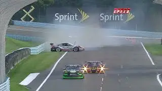 Watkins Glen 2009 Grand-am 2H Race: No 84 crashes (Natural audio) [AI-enhanced]