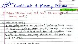 Unit-6: Constituents of Masonry Structure|All Theory Notes|Concrete Technology & Masonry Design 